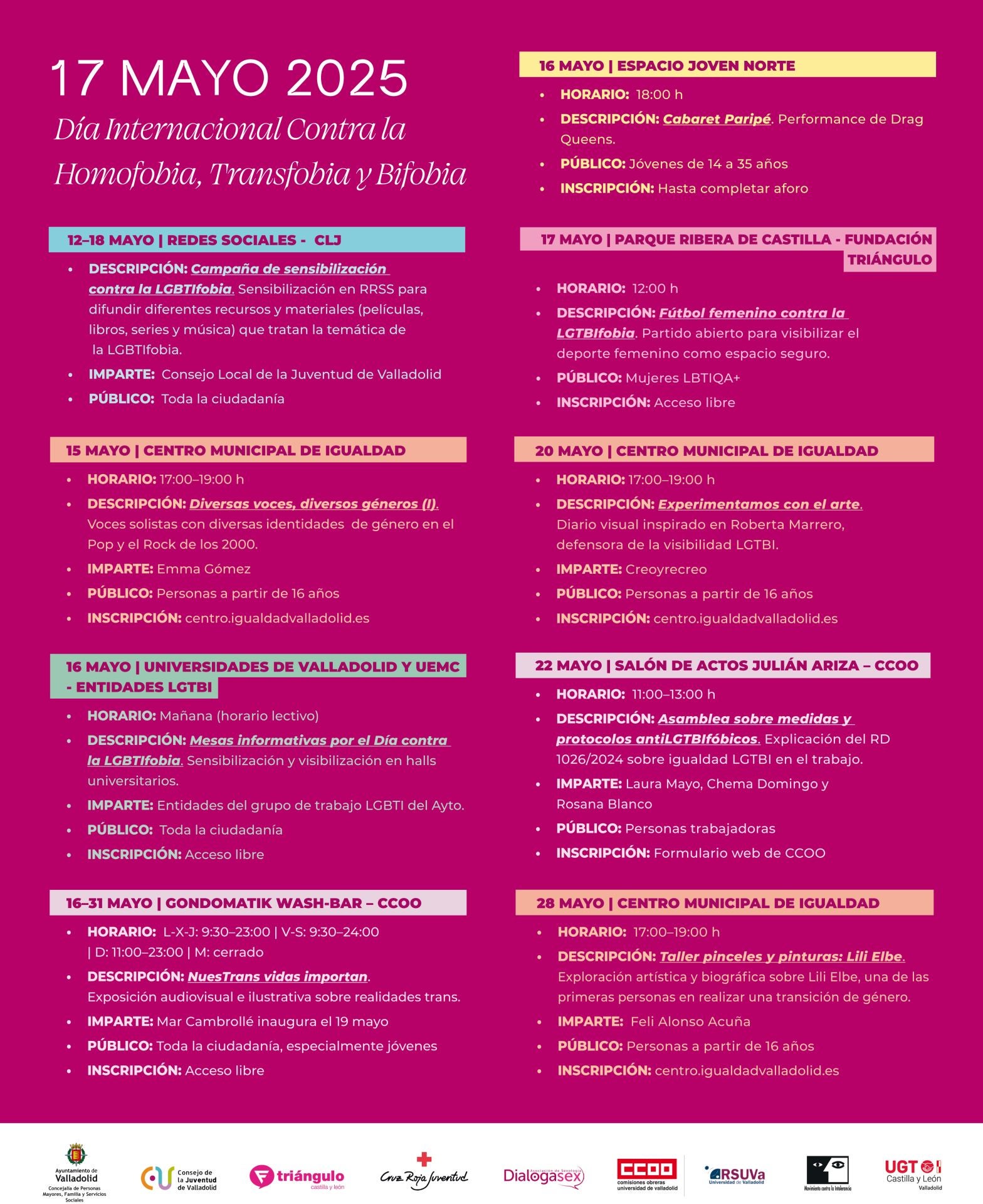 Programa de actividades con motivo del día internacional contra la homofobia, la transfobia y bifobia.