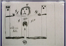 Un dibujo de un niño que sufrió malos tratos, en una imagen de archivo sacada de una exposición.