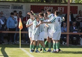 Los jugadors del Betis celebran uno de los goles en Turégano.
