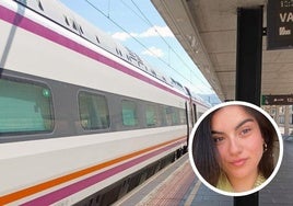 En grande, un tren de alta velocidad en la estación de Segovia. En pequeño, la universitaria Carla Ortiz.