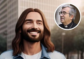 Imagen promocional del musical 'Si Jesús hubiera tenido Instagram'. A la derecha, en detalle, Luis Argüello durante la presentación de la obra.