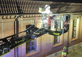 Los bomberos retiran en la noche del lunes un enjambre de abejas del tejado del colegio Jorge Manrique.
