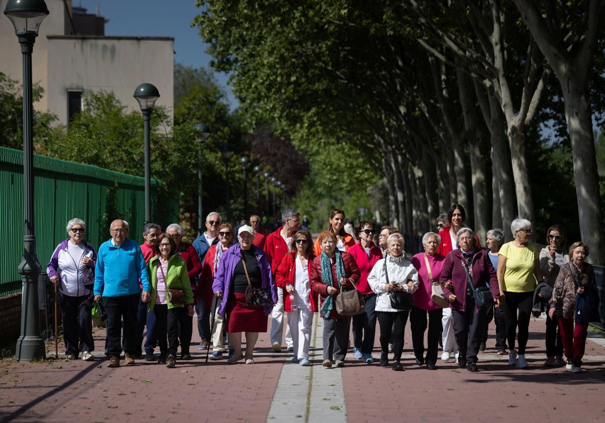 José A. Espeso, Amparo Lorenzo, Sonsoles González y Helga Hernández, profesionales del centro de salud Rondilla, junot a varios de los participantes en la caminata, como Feliz García, Abel Rodríguez, Isabel Hernández, Candi Domínguez, Isabel García, Faustina Famelgo, María Luisa Rodríguez, María Ángeles Andrés, María Soledad Plaza, Osoria de Castro, Raquel Poncela, Encarna González, Margarita González, Isabel Herrera, María Victoria Valea, Josefa Renedo, Carmen González, Ana Calleja y Leonor García.