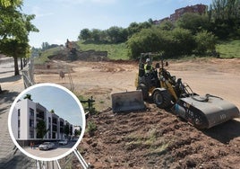 Trabajos de desmonte en la ladera norte de Parquesol. En el círculo, la futura promoción de viviendas de la Junta.