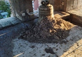 Imagen publicada por la compañía en sus redes sociales, con la torre de La Antigua llena de excrementos de palomas.