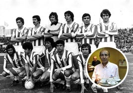 Alineación del Real Valladolid en la temporada 1976-77, con Toño arriba (segundo por la derecha) junto a Borja. En detalle, en el bar del Colegio de abogados que regentaba.