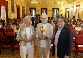 Juan Luis Arsuaga, Irene Carvajal y Pedro Otero, en el acto inaugural de la Feria.