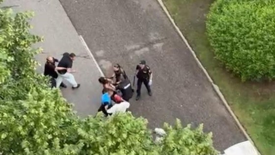 Detalle de la trifulca, con la intervención de la Policía Nacional y Local en plena calzada de la avenida de Manuel Rivera.