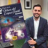 El alcalde de Zaratán, Roberto Migallón, y detalle del cartel que anuncia las fiestas.