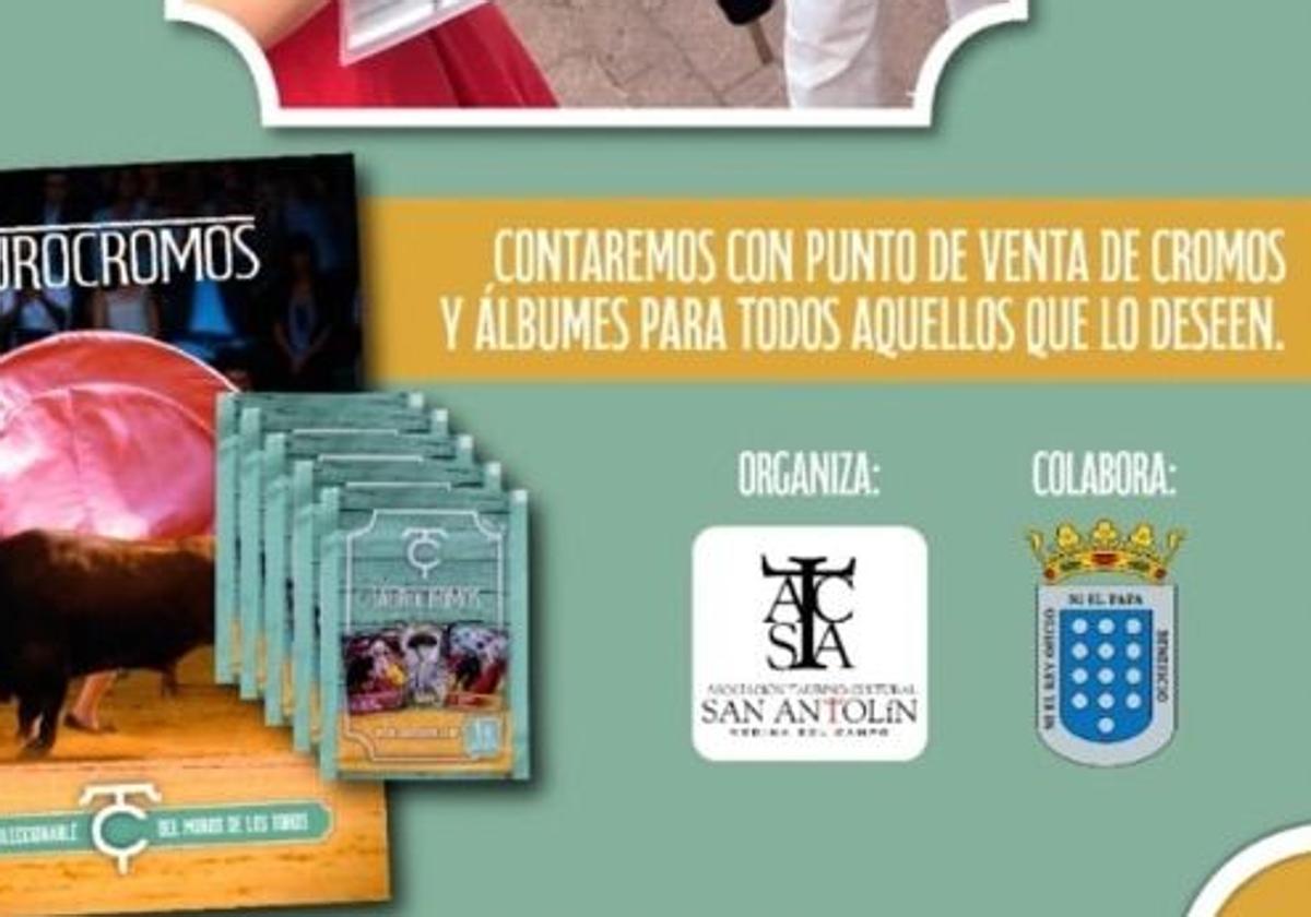 Cartel que anuncia el intercambio de cromos taurinos con la colaboración del Ayuntamiento de Medina del Campo.