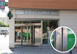 Farmacia del túnel de Andrómeda asaltada. En el círculo, muestras tomadas por la Policía Científica.