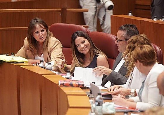 La bancada socialista con Patricia Gómez, Nuria Rubio y Pedro González en un Pleno de las Cortes de Castilla y León.