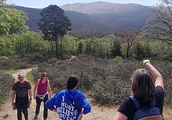 Unos senderistas de excursión por la sierra de Guadarrama, en la provincia de Segovia.