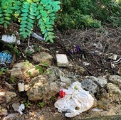 Restos de basura acumulados en la ribera del río Carrión.