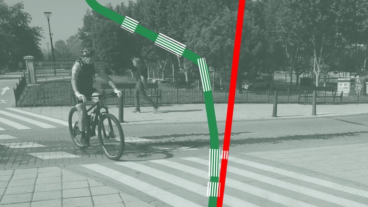 El paso de cebra más largo del carril bici, que suma casi veinte metros de longitud.