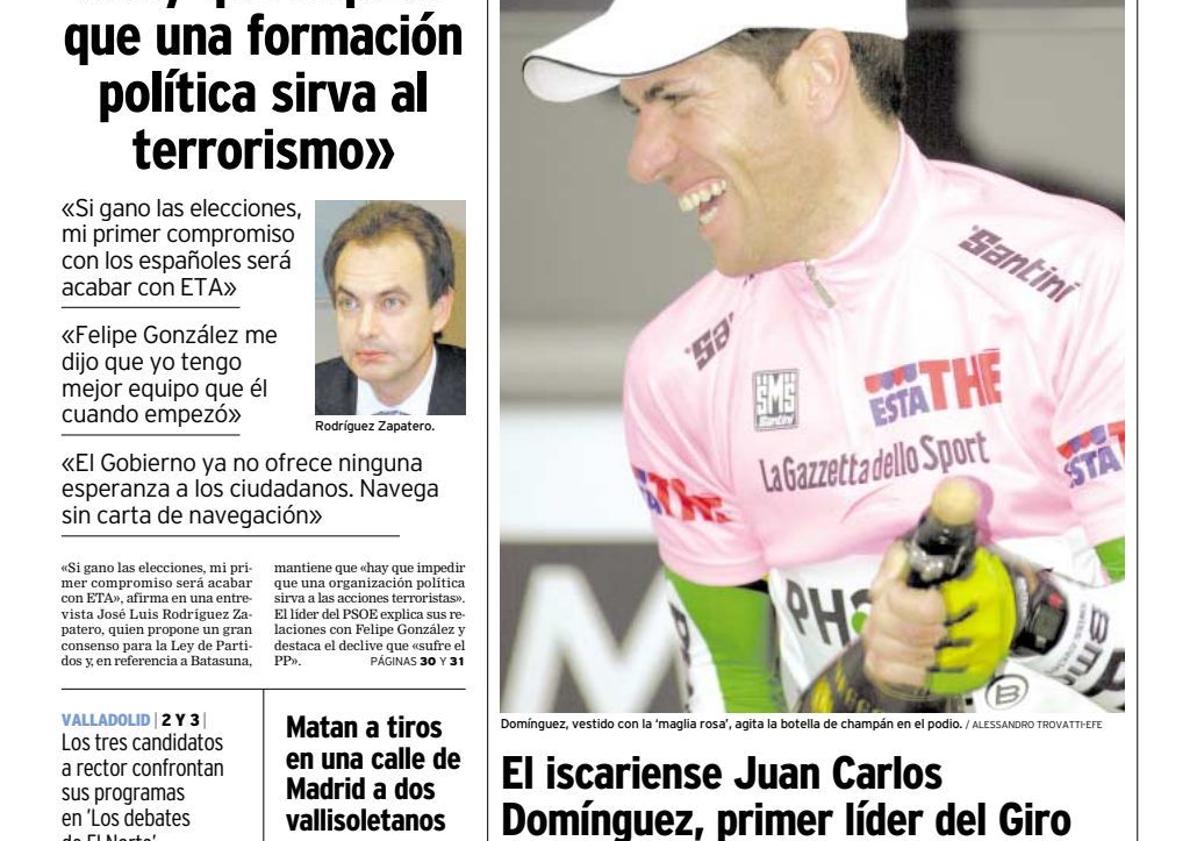 Imagen principal - La portada del 12 de mayo de 2002, cuando vistió la maglia rosa; en 2001, con su victoria en el Naranco, y en 2006, en el anuncio de su retirada.