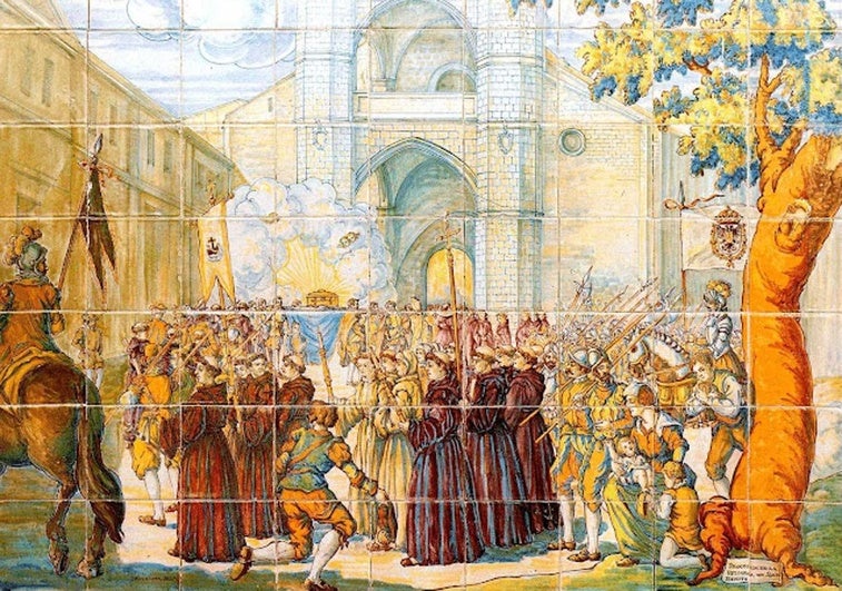 Procesión con las reliquias de San Benito. Azulejos del palacio de Pimentel.