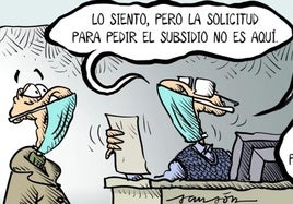 Vista parcial de una viñeta de Sansón publicada el 4 de enero de 2021 sobre el peregrinaje que exige la tramitación administrativa.