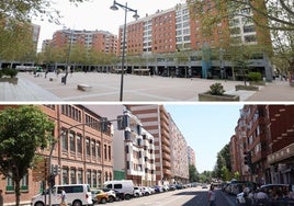Arriba, plaza Marcos Fernández, en Parquesol. Sobre estas líneas, calle Madre de Dios.