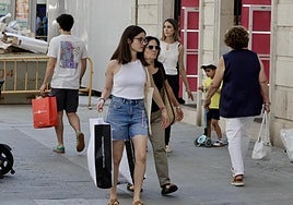Personas de compras por la calle Santiago de Valladolid.