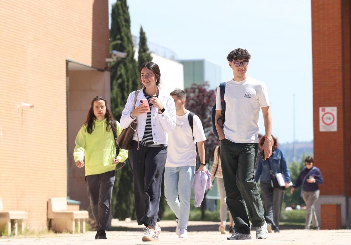 Varios alumnos caminan por el Campus Miguel Delibes de la Universidad de Valladolid.