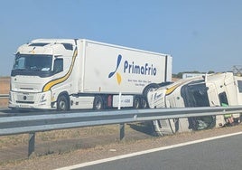 Camión siniestrado que continuaba esta mañana en la A-66, a la altura de Montamarta.