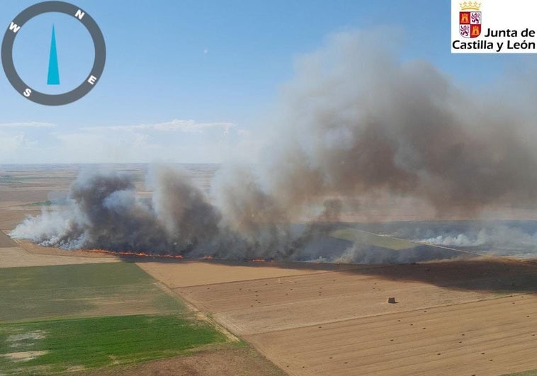El fuego avanza por los campos de cultivo.