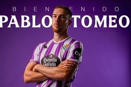 Anuncio del fichaje de Pablo Tomeo en la web del Real Valladolid