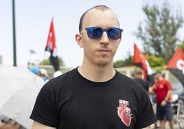 Javier Velasco durante la manifestación de los trabajadores de Saeta de este jueves.