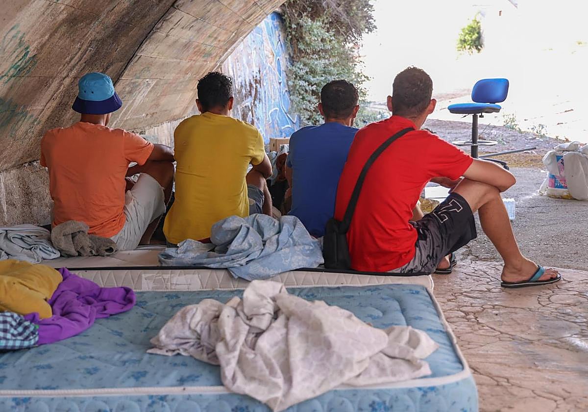 Mohamoud, Chebli, Ghamri y Najim viven desde hace un mes bajo un puente en el cauce soterrado del río Zapardiel, en Medina.