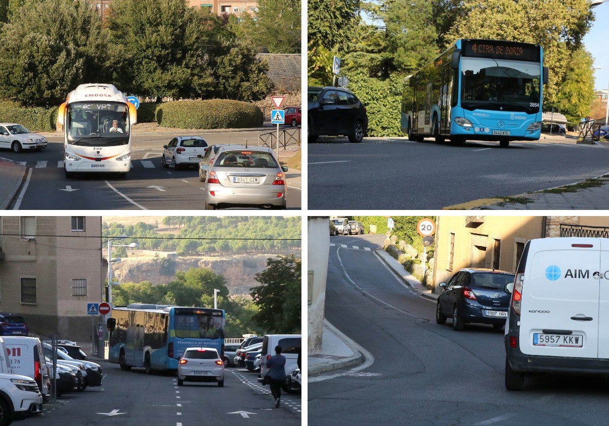 Cuatro de los puntos de Segovia en los que se producen invasiones de carril y no hay señalización.