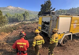 Operativo desplegado este martes para sofocar el incendio forestal en el término de Cuevas del Valle.