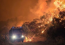 Bomberos hacen frente al fuego en El Arenal a primera hora de la mañana del miércoles.