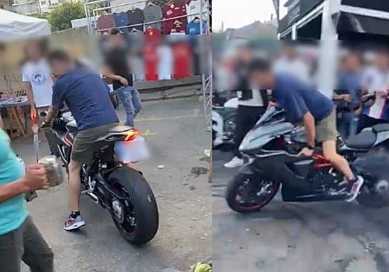 Un fotograma del vídeo difundido y en el que se ve al motorista hacer derrapes.