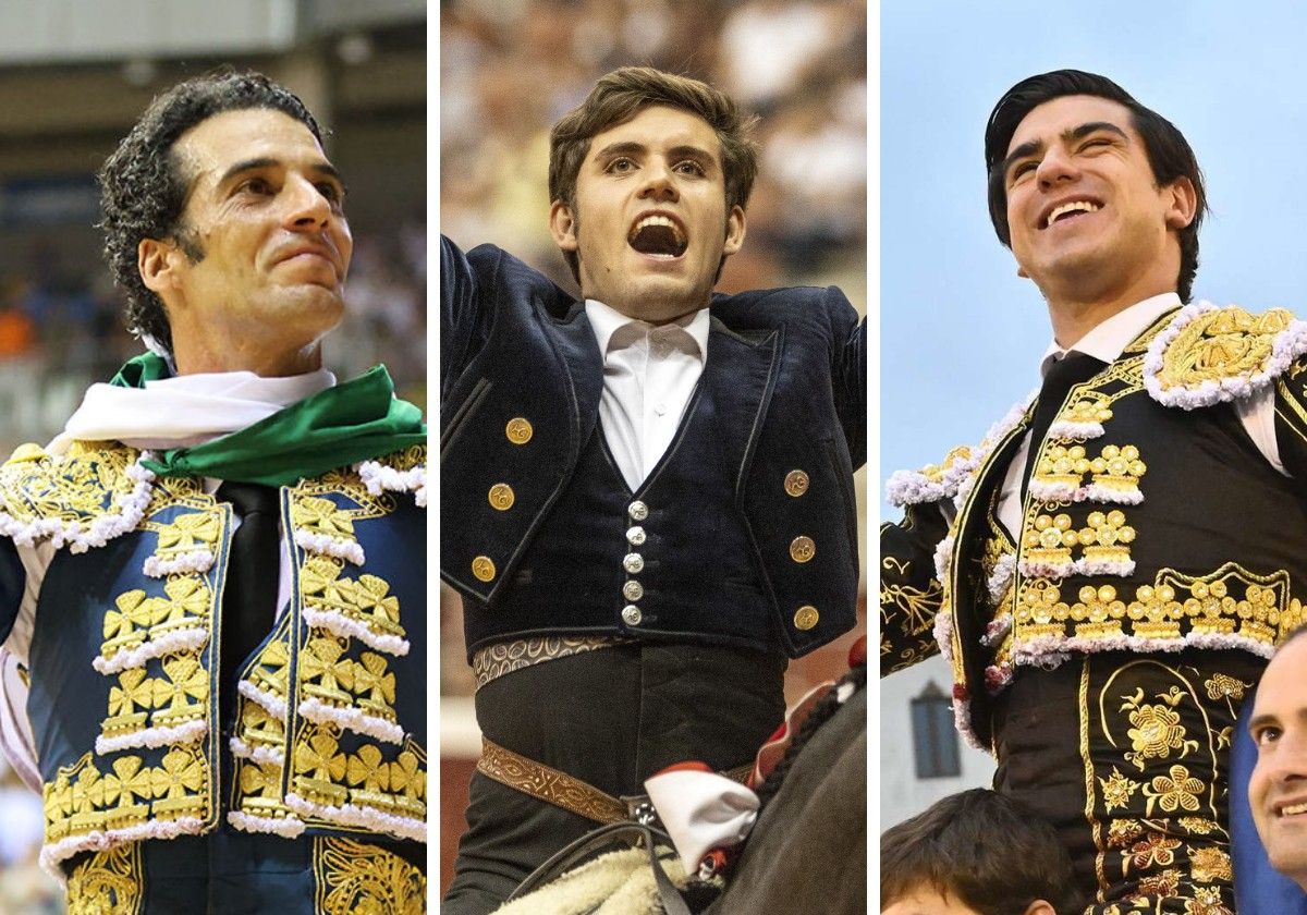 Morenito de Aranda (izq.), Guillermo Hermoso de Mendoza y Jesús Enrique Colombo, algunos de los protagonistas de la feria taurina de Cuéllar.