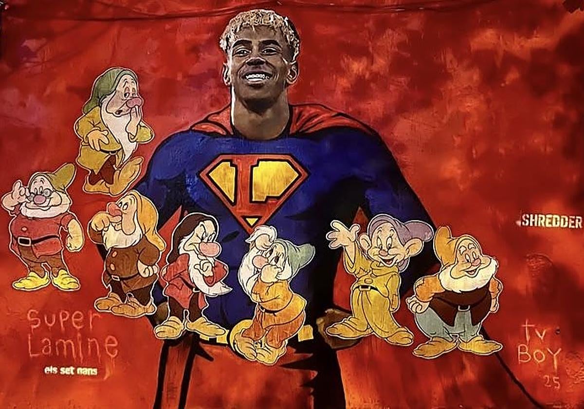 Foto del mural de Lamine Yamal vandalizado.