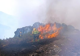 Bomberos de la BRIF de Tabuyo en Llamas de Cabrera.