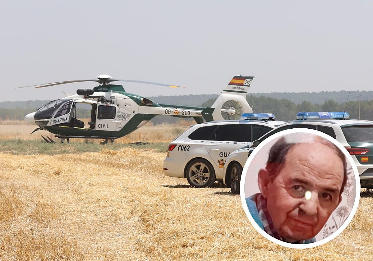 Helicópteros y vehículos de la Guardia Civil en Camporredondo.