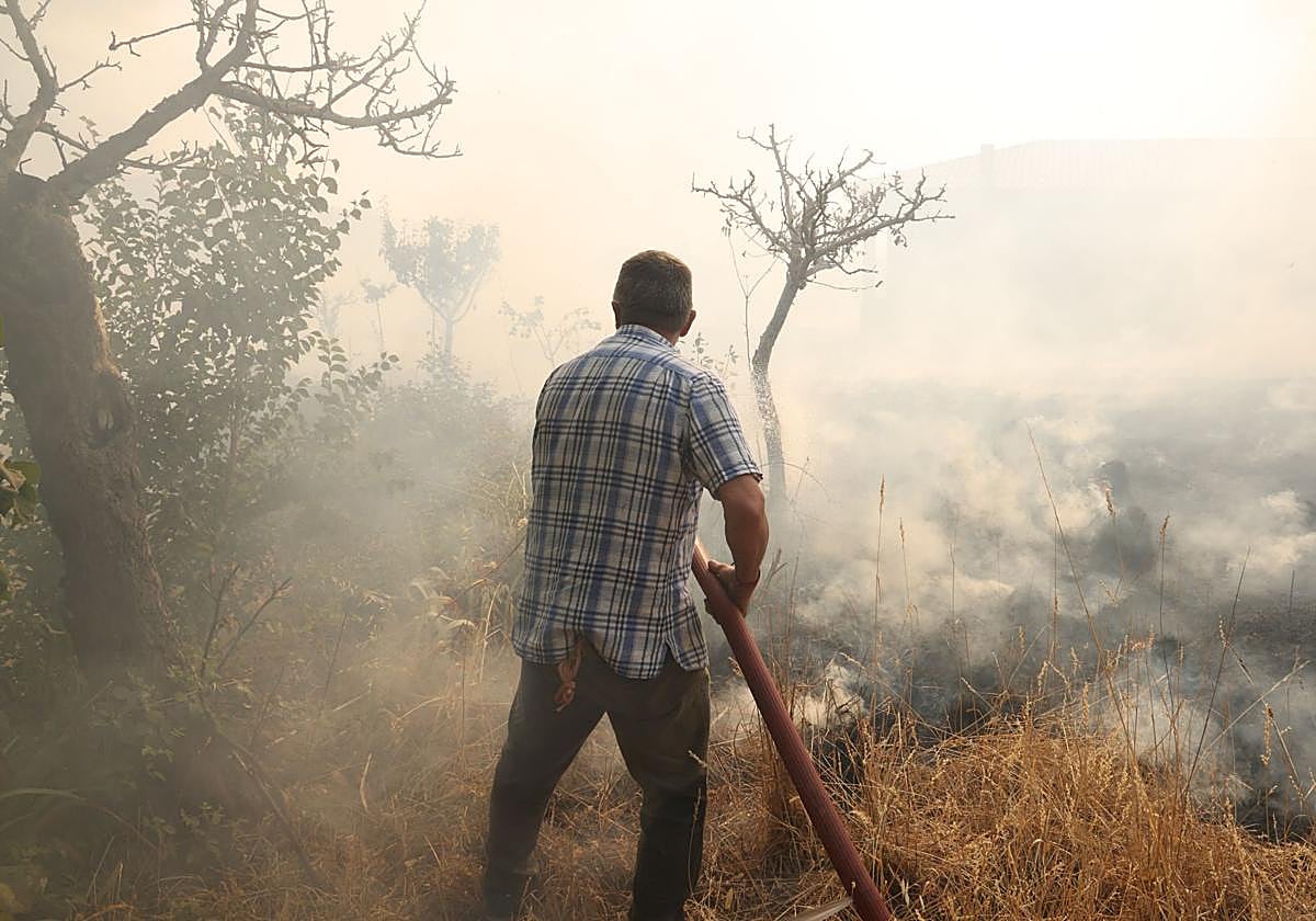 Trabajos para sofocar el incendio en Congosta de Vidriales, Zamora.