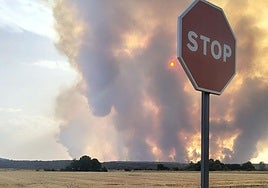 Incendio forestal en Molezuelas de la Carballeda (Zamora), visto desde Alcubillas de Nogales, uno de los pueblos desalojados por el fuego.