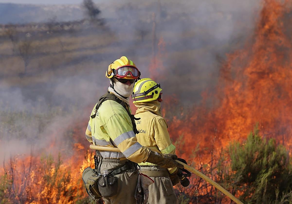 Efectivos de la UME luchan contra el fuego en Abejera.