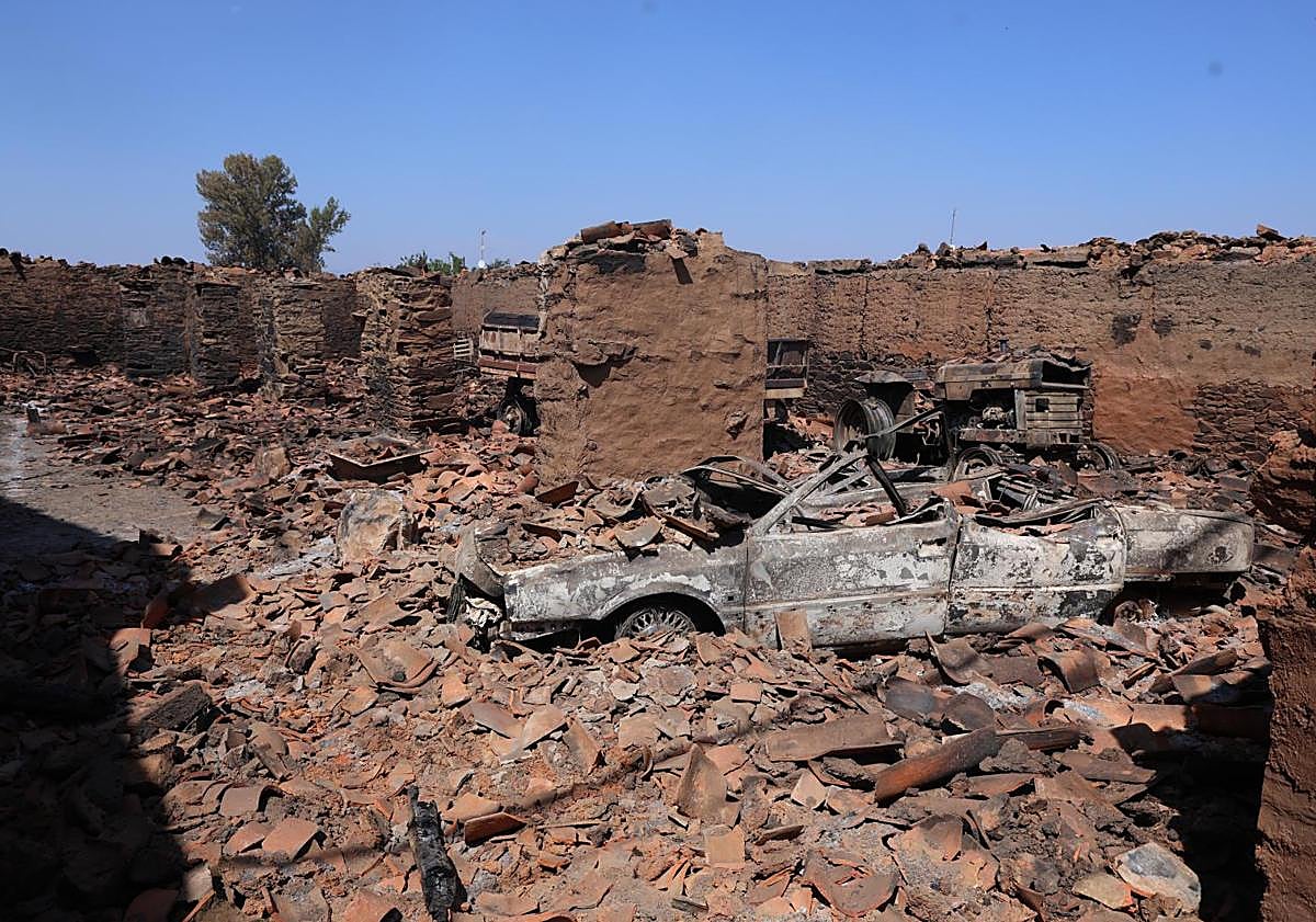 Imagen principal - Varios de los efectos del incendio de Molezuelas en León
