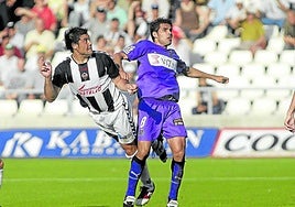 Javi Baraja no evita que Tabares remate a puerta en el último Castellón-Real Valladolid, temporada 2006-07.