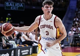 Sergio de Larrea, este jueves, durante partido disputado entre España y Alemania.