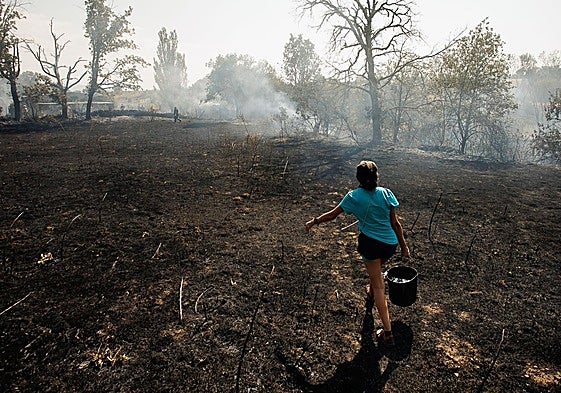 Los vecinos acudieron a sofocar el fuego a pocos metros de Morasverdes, en Salamanca.