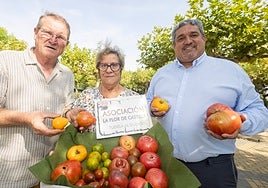 Lucio Cristín y Eva Sastre (Pte y tesorera Asoc. La Flor de Castilla) y Óscar Rodríguez (alcalde de Tudela de Duero).