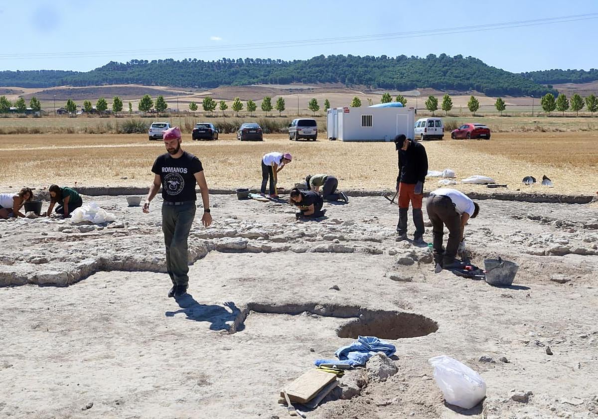 Imagen principal - Diferentes detalles de la excavación en el yacimiento de Las Calaveras, en Renedo de Esgueva.
