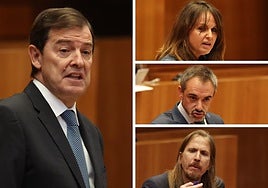 Alfonso Fernández Mañueco, Patricia Gómez, David Hierro y Pablo Fernández, durante sus intervenciones en el Pleno.