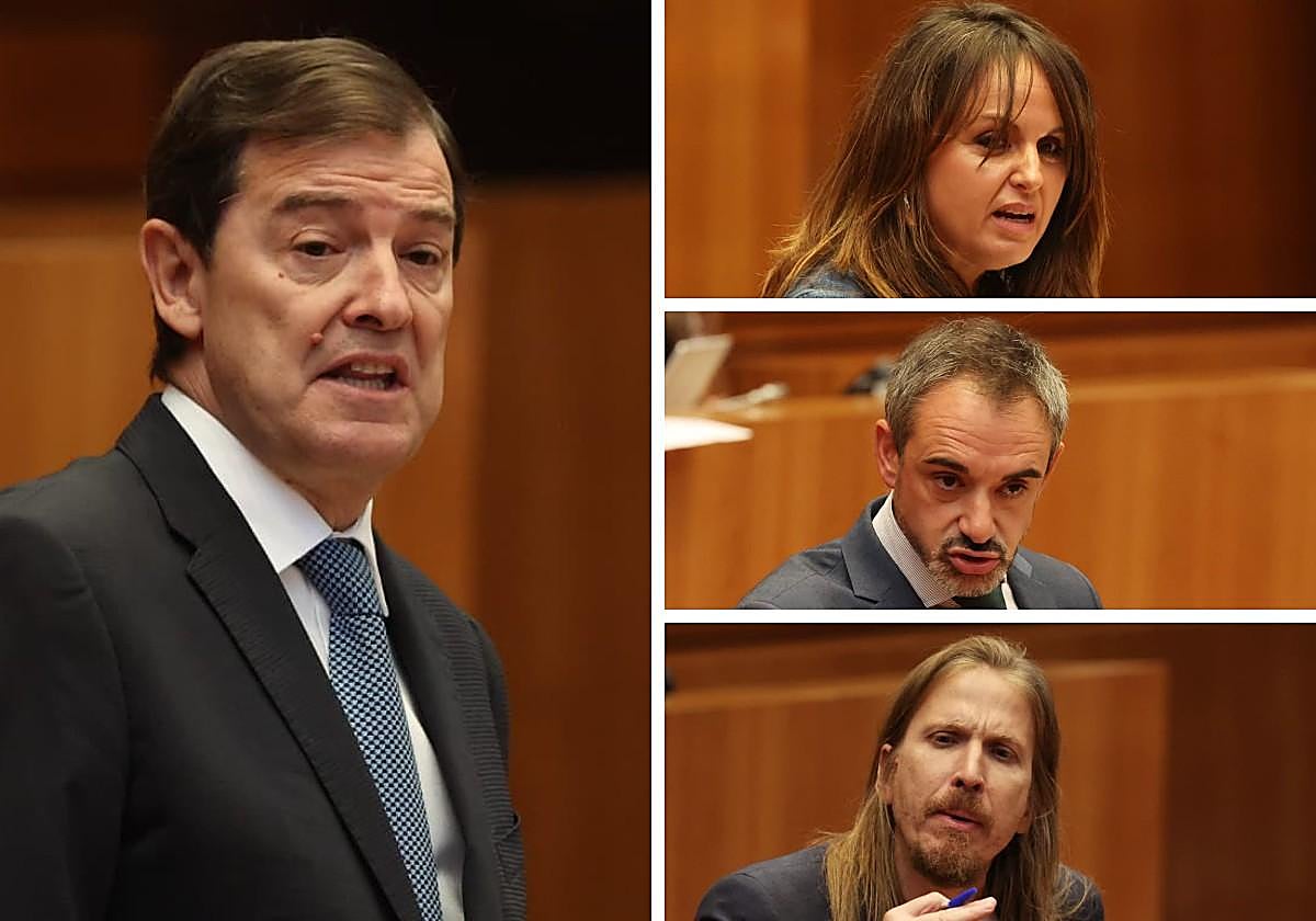 Alfonso Fernández Mañueco, Patricia Gómez, David Hierro y Pablo Fernández, durante sus intervenciones en el Pleno.