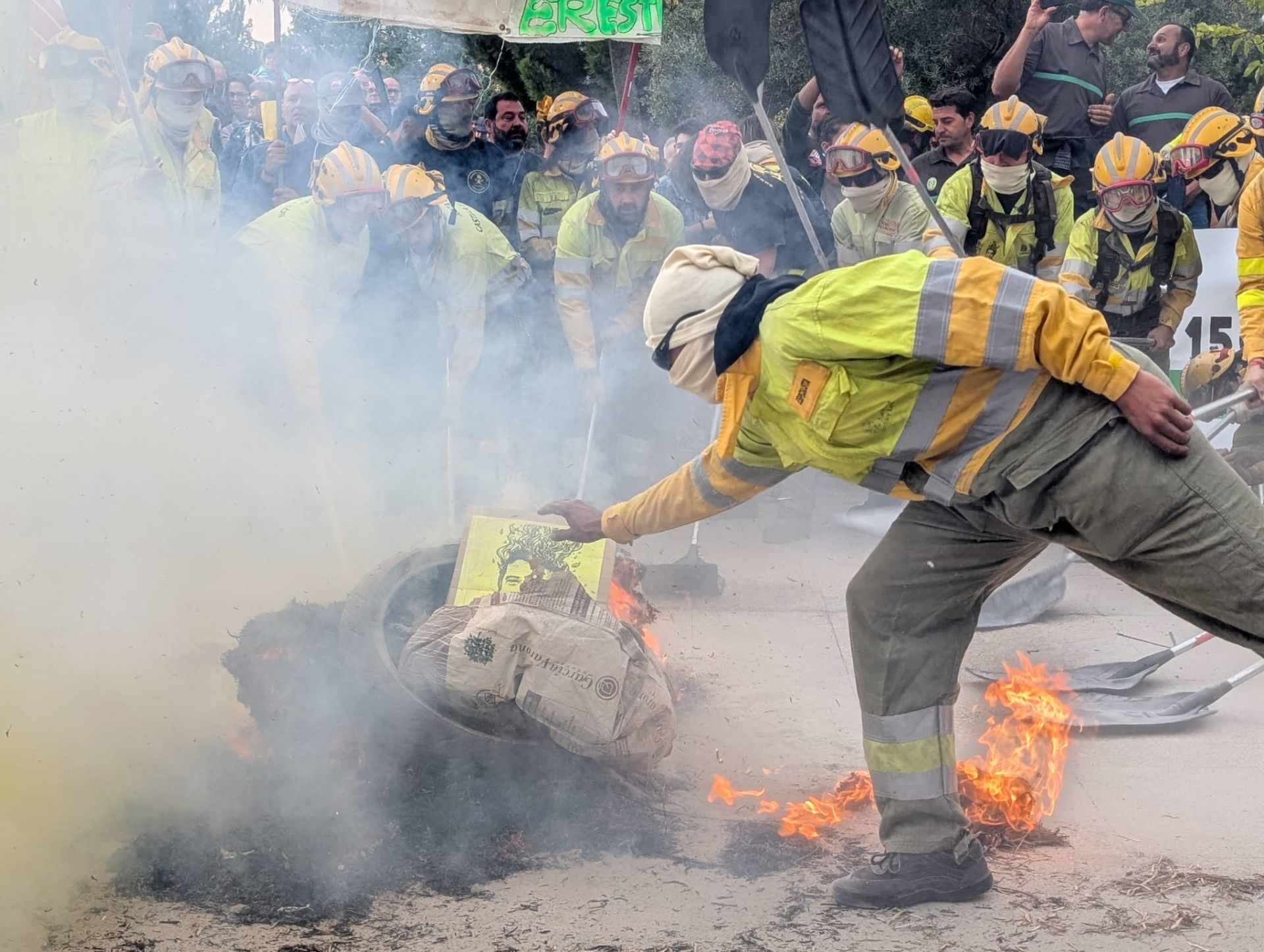 Las imágenes de la concentración en las Cortes en protesta por la gestión de los incendios forestales